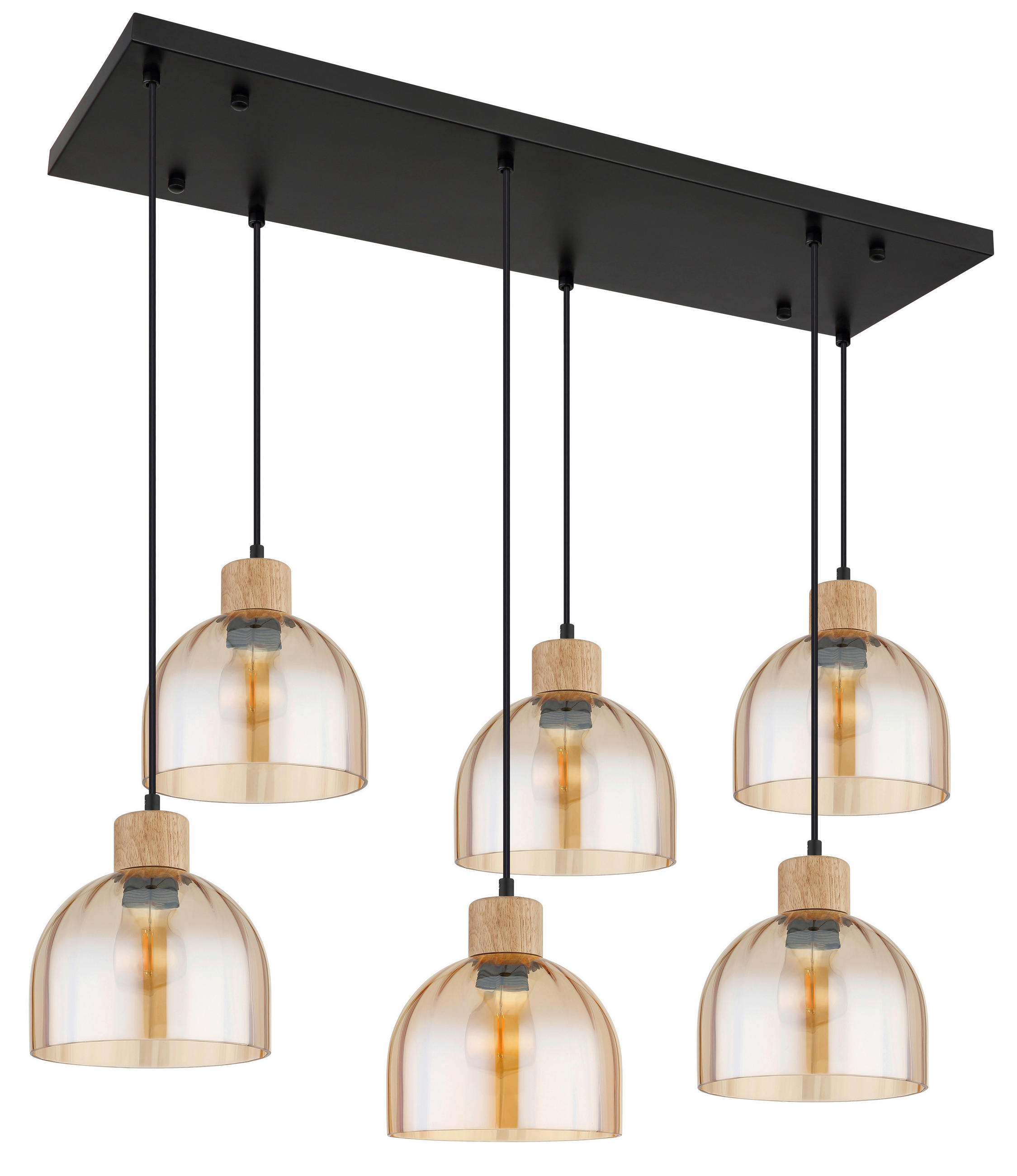 HÄNGELEUCHTE Swanson 105/36 cm  - Bernsteinfarben/Schwarz, Design, Glas/Holz (105/36cm) - Globo