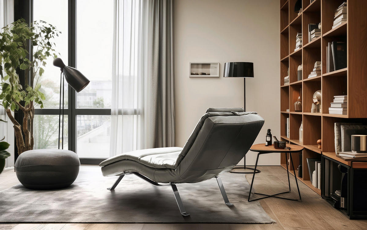 RELAXLIEGE in Echtleder Schlammfarben  - Schlammfarben/Silberfarben, Design, Leder/Metall (65/95/171cm) - Celina Home