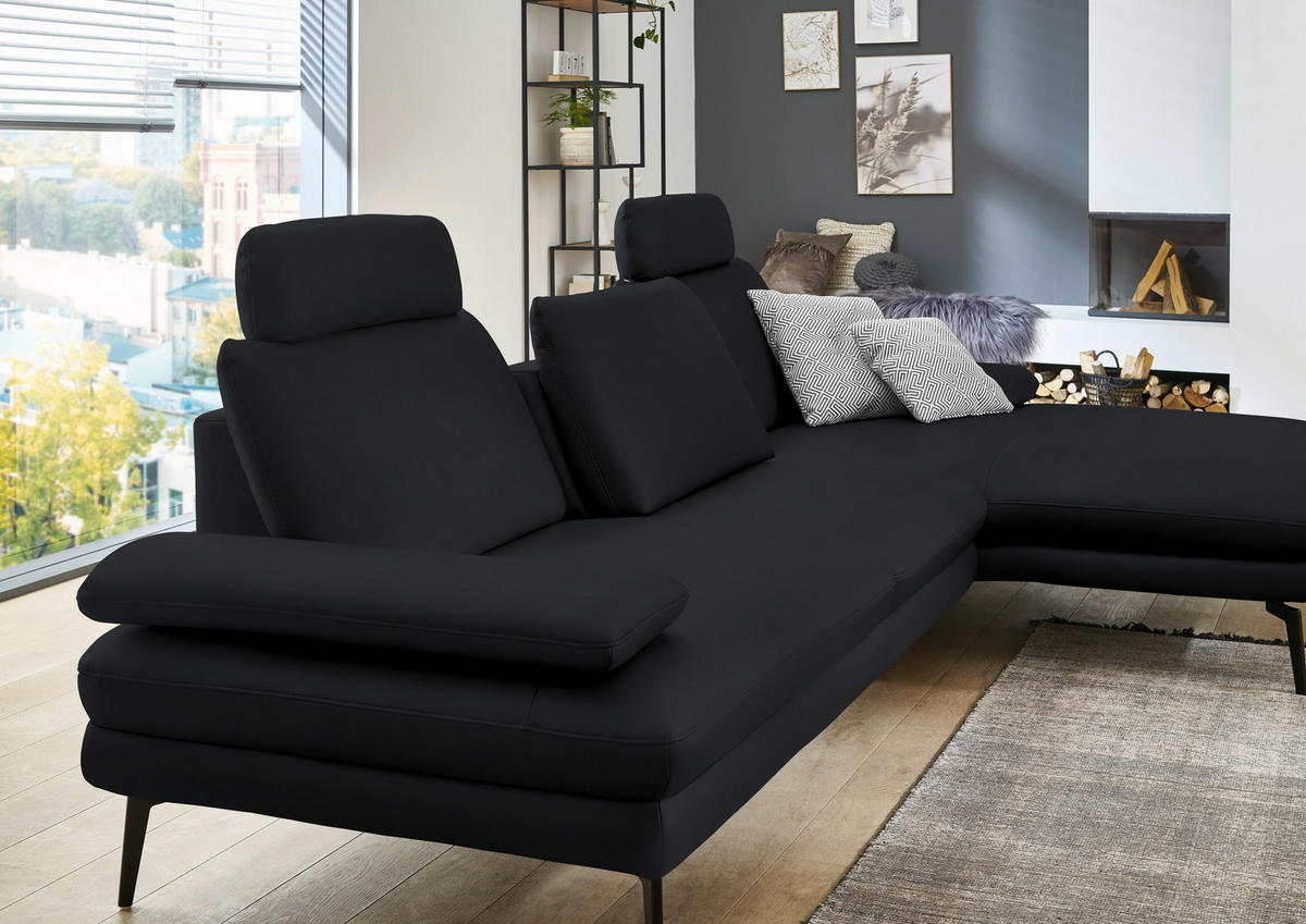 ECKSOFA in Echtleder Anthrazit  - Anthrazit/Schwarz, Design, Leder/Metall (310/180cm) - Dieter Knoll