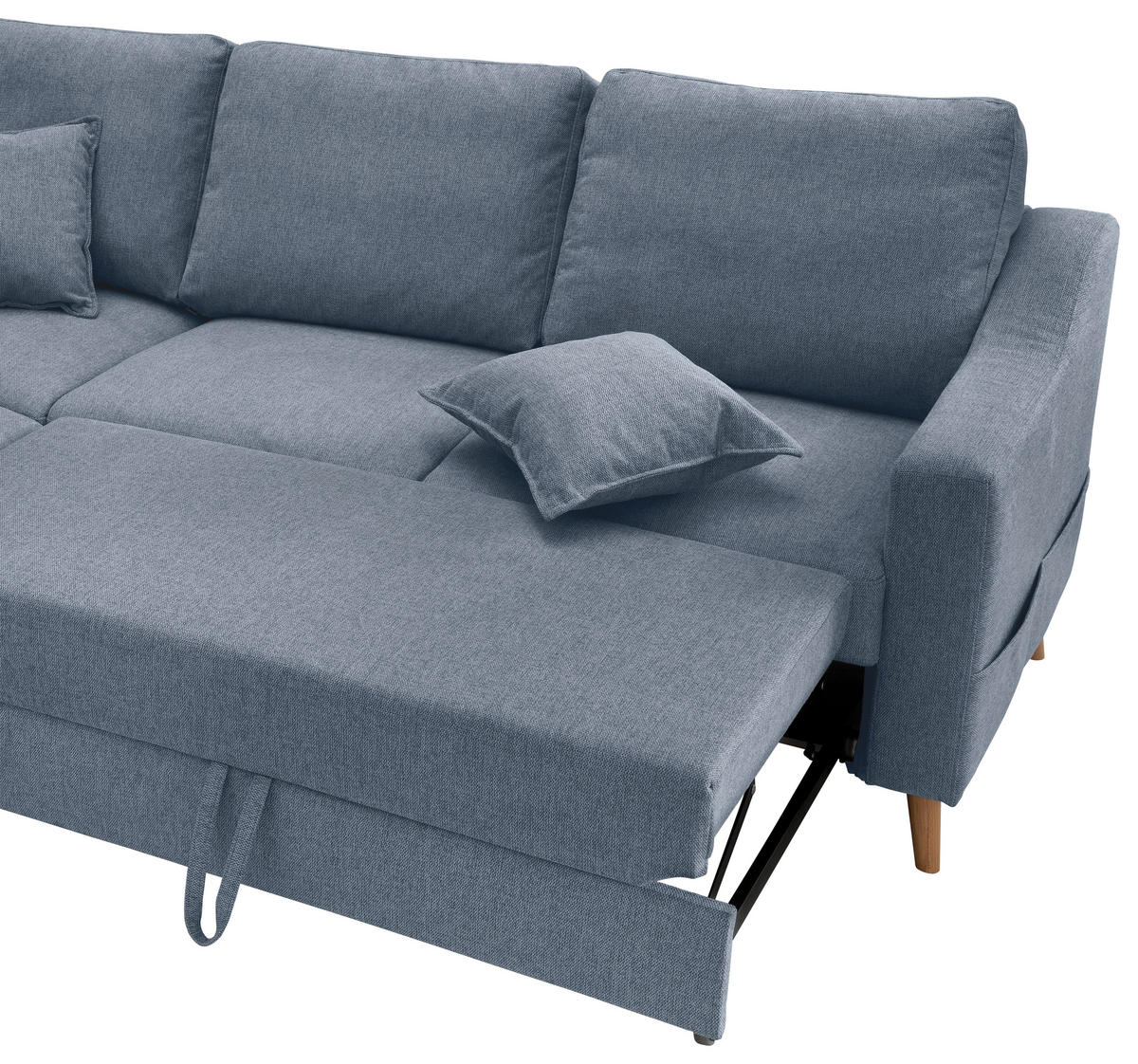 ECKSOFA in Struktur Blau  - Blau/Naturfarben, Konventionell, Holz/Textil (200/230cm) - P & B