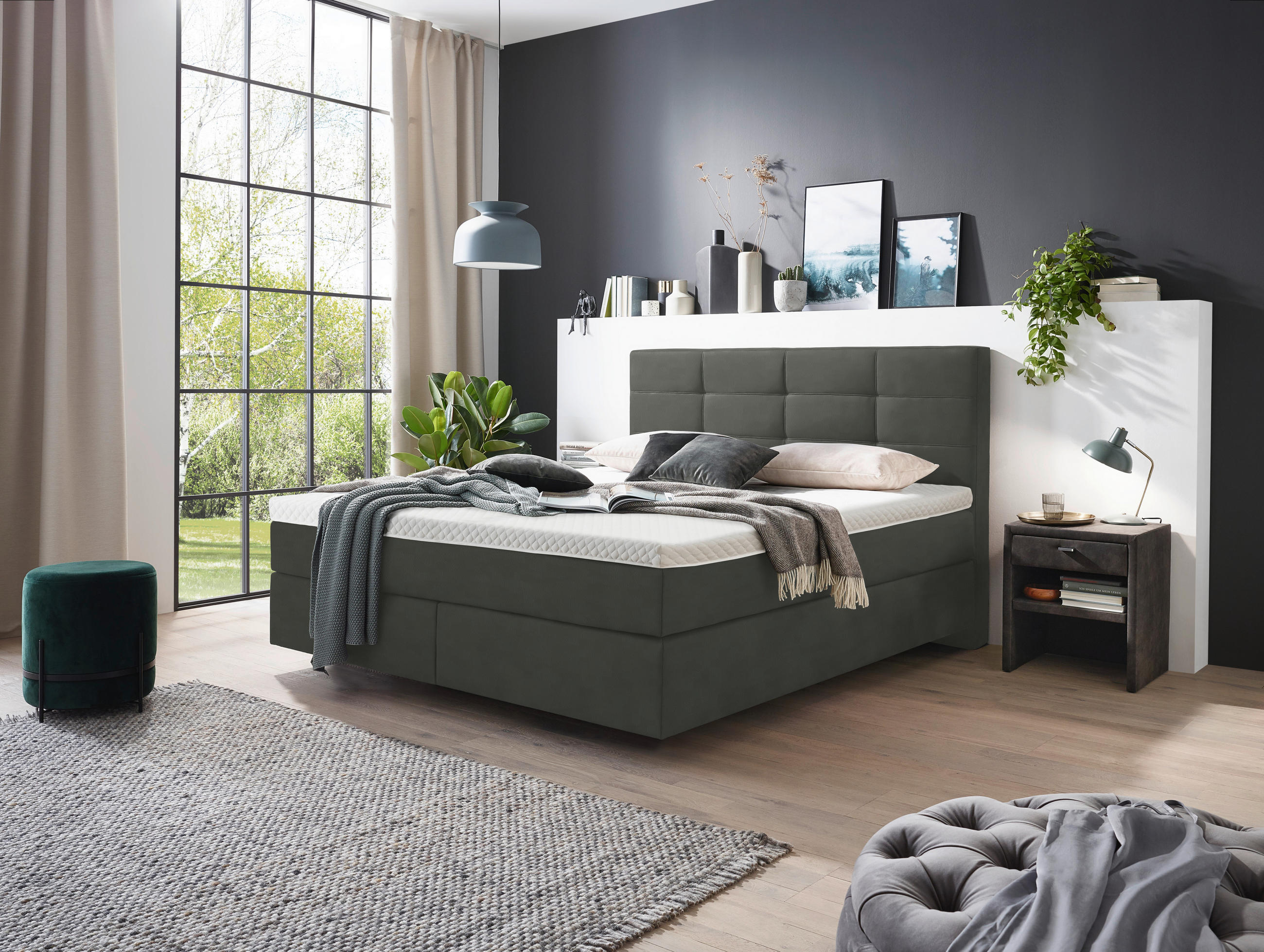 BOXSPRINGBETT 180/200 cm  in Grau  - Chromfarben/Grau, KONVENTIONELL, Kunststoff/Textil (180/200cm) - Voleo