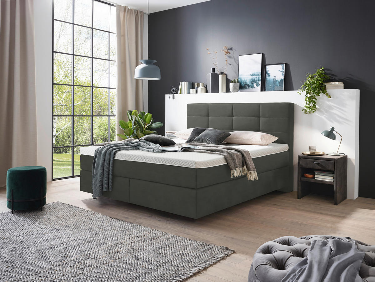 BOXSPRINGBETT 200/200 cm  in Grau  - Chromfarben/Grau, Konventionell, Kunststoff/Textil (200/200cm) - Voleo