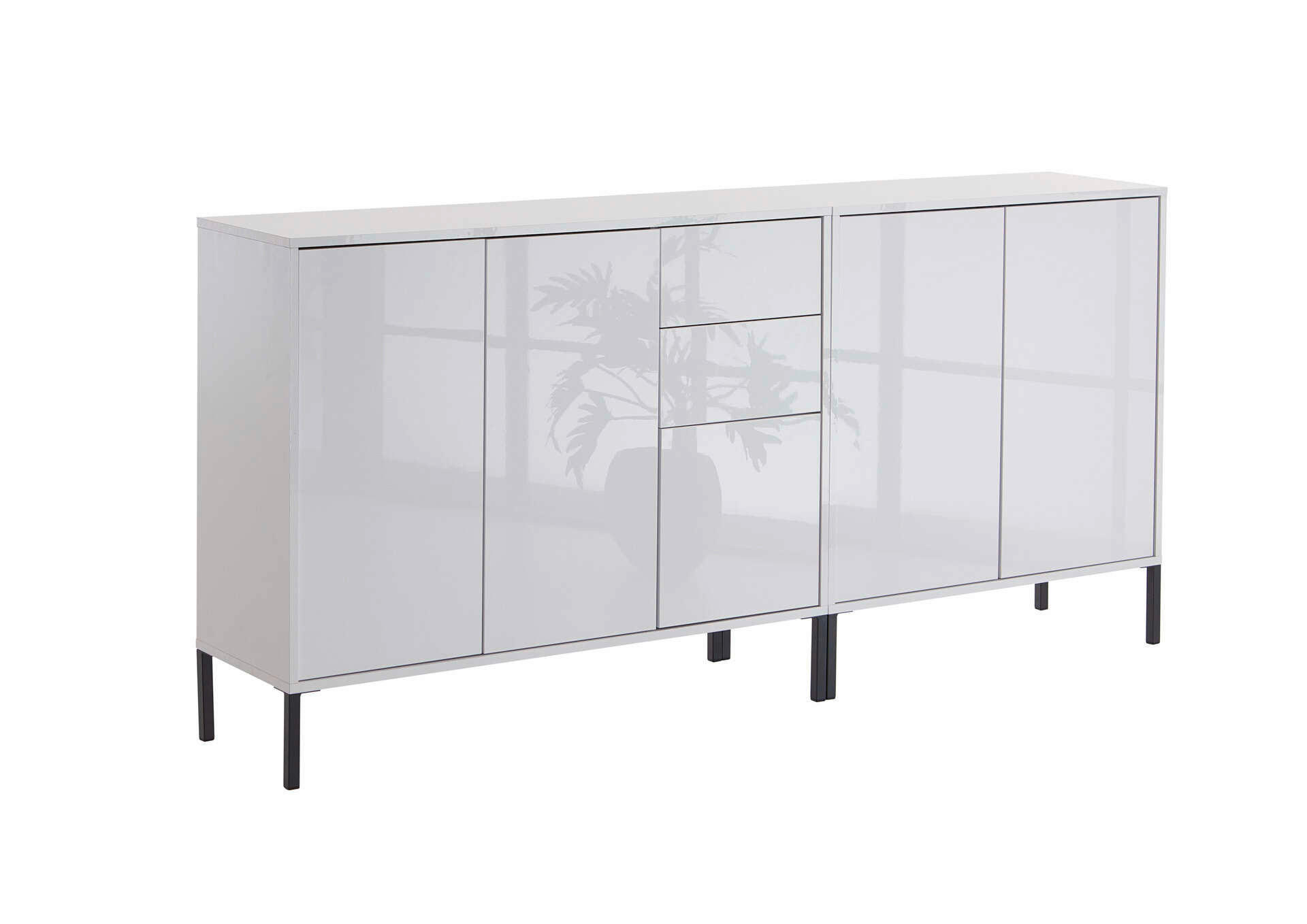 SIDEBOARD Mailand Set 10 + MF  in 184,5/86/33 cm  - Weiß Hochglanz/Anthrazit, MODERN, Holzwerkstoff/Metall (184,5/86/33cm) - MID.YOU