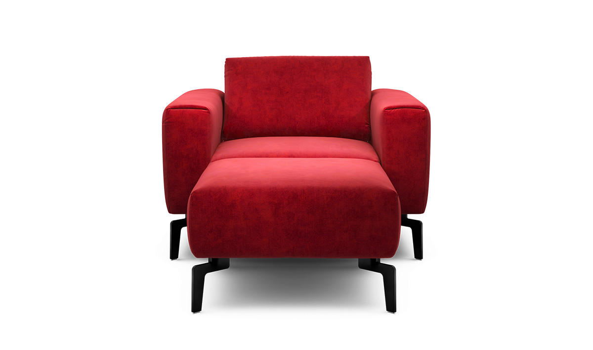 Sessel inkl. Hocker Samt    - Rot/Schwarz, Design, Textil/Metall (110/85/86-94cm) - SENSOO