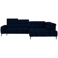 ECKSOFA in Samt, Webstoff Dunkelblau  - Schwarz/Dunkelblau, Design, Textil/Metall (300/216cm) - Welnova