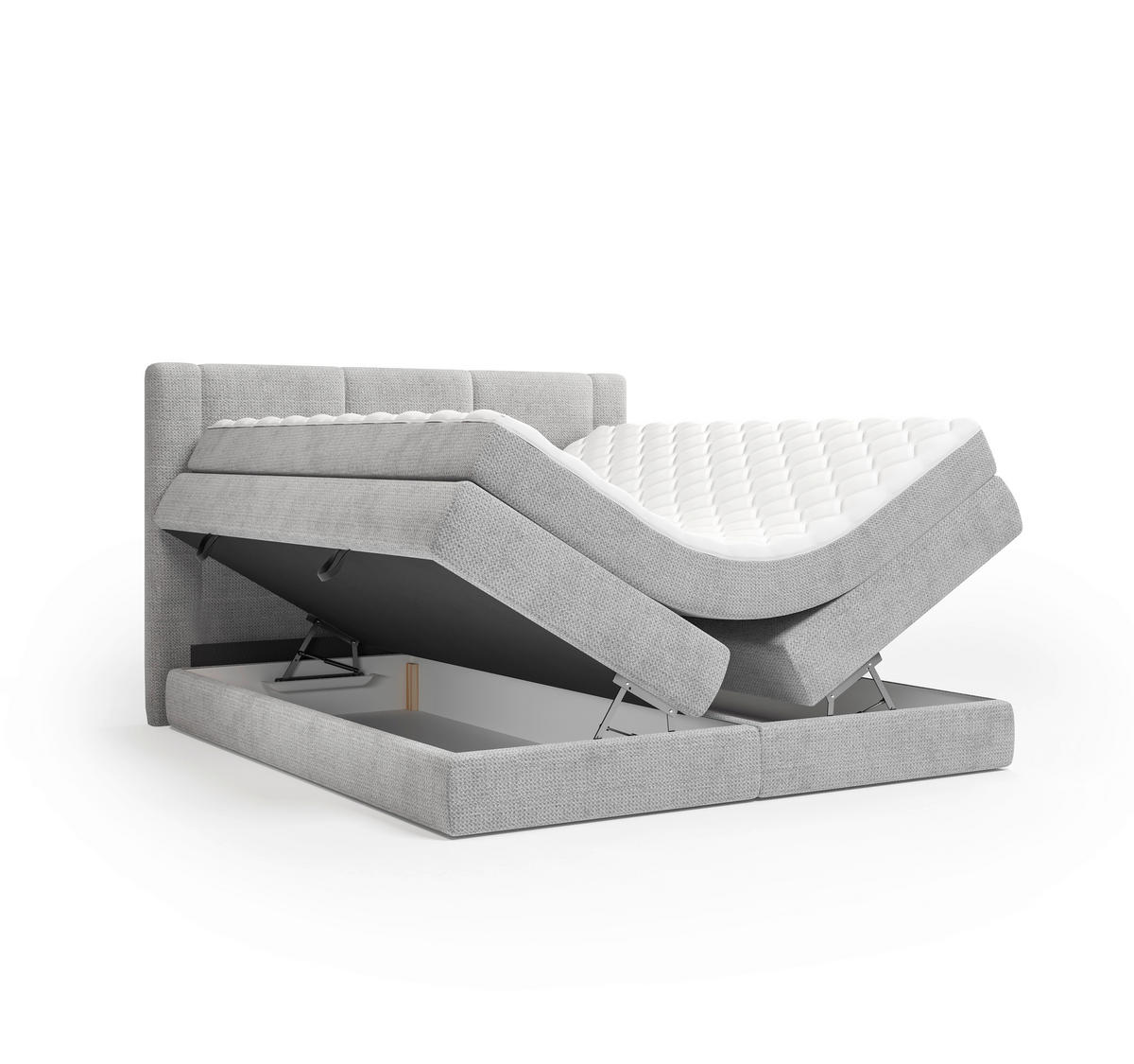 BOXSPRINGBETT 180/200 cm,  in Grau, gepolstertes Kopfteil, Bettkasten, Topper, Wendematratze mit unterschiedlichen Härtegraden, H2 + H3 = mittel + fest  - Schwarz/Grau, Design, Kunststoff/Textil (180/200cm) - Esposa