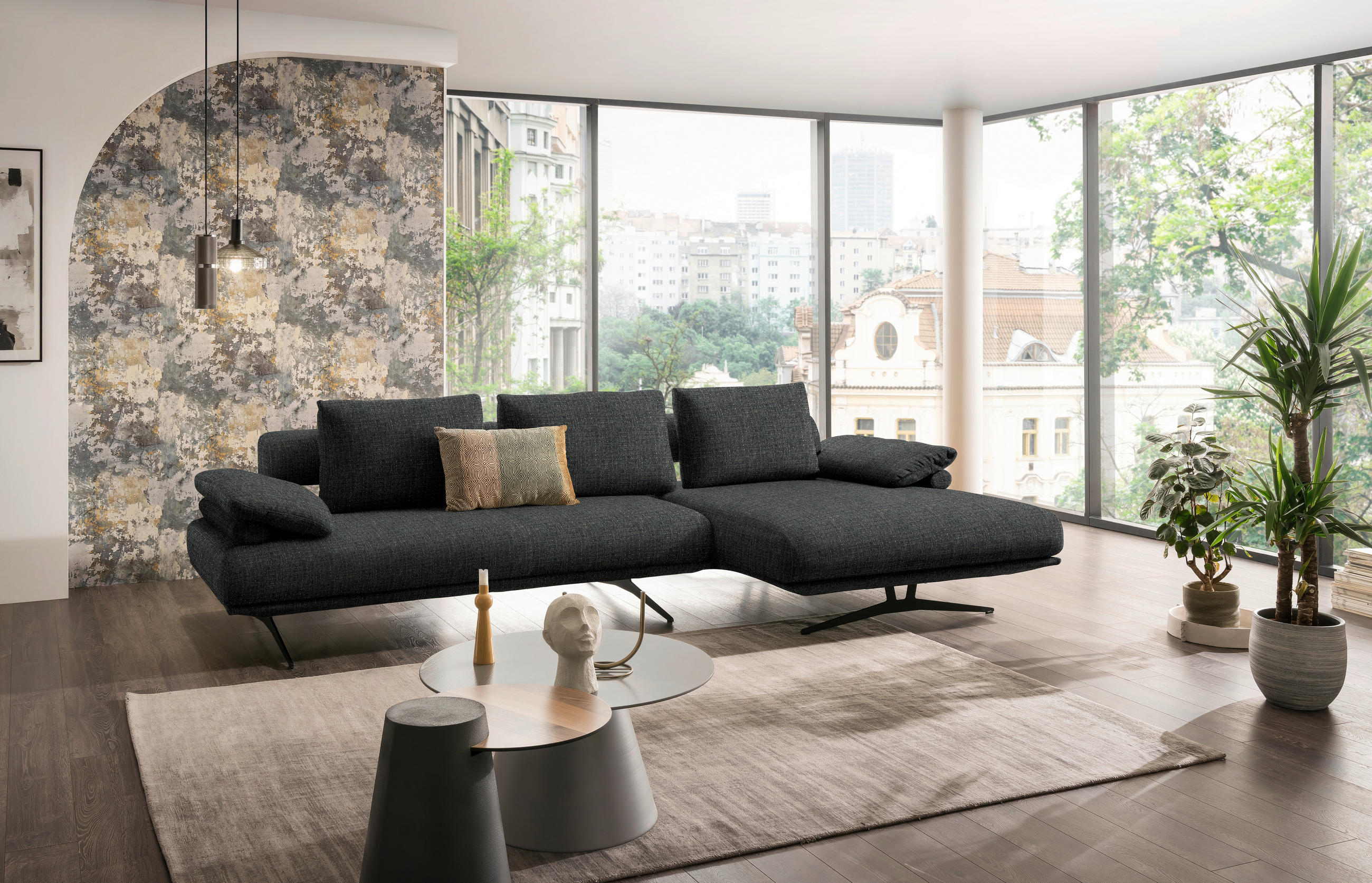 ECKSOFA in Chenille Anthrazit  - Anthrazit/Schwarz, Design, Textil/Metall (334/168cm) - Dieter Knoll