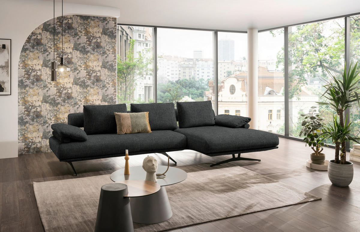 ECKSOFA in Chenille Anthrazit  - Anthrazit/Schwarz, Design, Textil/Metall (334/168cm) - Dieter Knoll