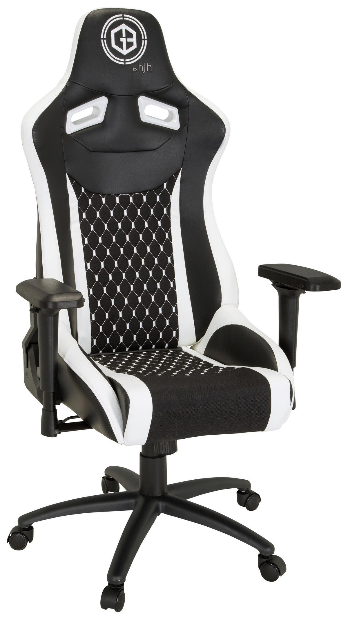 GAMINGSTUHL Schwarz, Weiß Textil   - Schwarz/Weiß, MODERN, Kunststoff/Textil (74/137/66cm) - MID.YOU