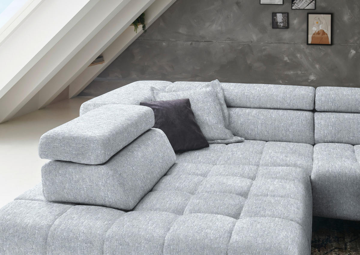 ECKSOFA in Chenille Hellgrau  222/323 cm  - Hellgrau/Schwarz, Design, Textil/Metall (222/323cm) - Beldomo Style
