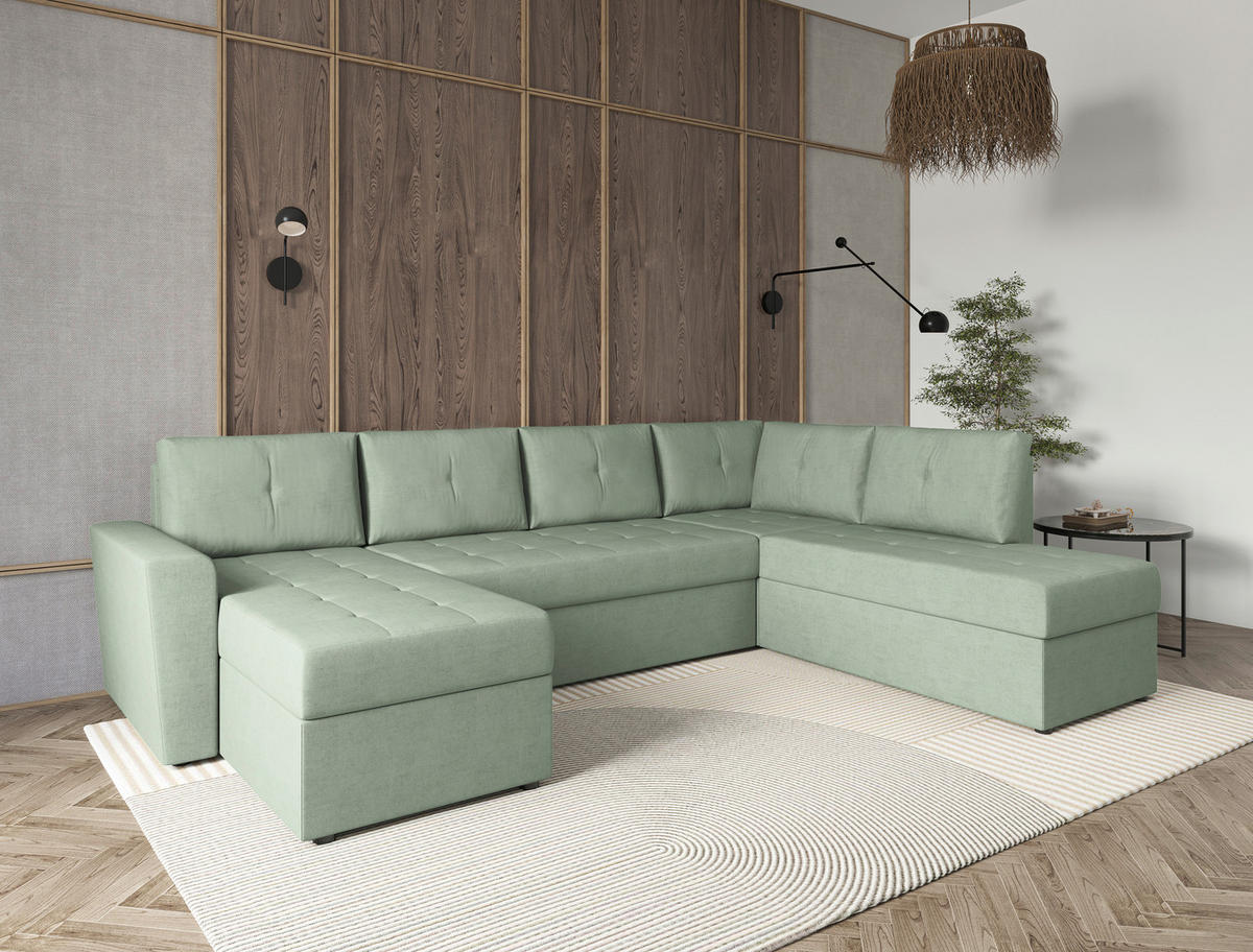 WOHNLANDSCHAFT TERMOLI in Jacquard Mintgrün  - Schwarz/Mintgrün, Design, Kunststoff/Textil (155/297/212cm) - MID.YOU