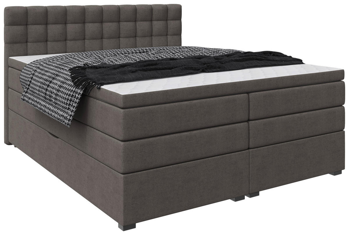 BOXSPRINGBETT 160/200 cm,  in Dunkelgrau, Bettkasten, Topper, Matratzen, H3 = fest  - Dunkelgrau/Schwarz, KONVENTIONELL, Kunststoff/Textil (160/200cm) - Boxxx