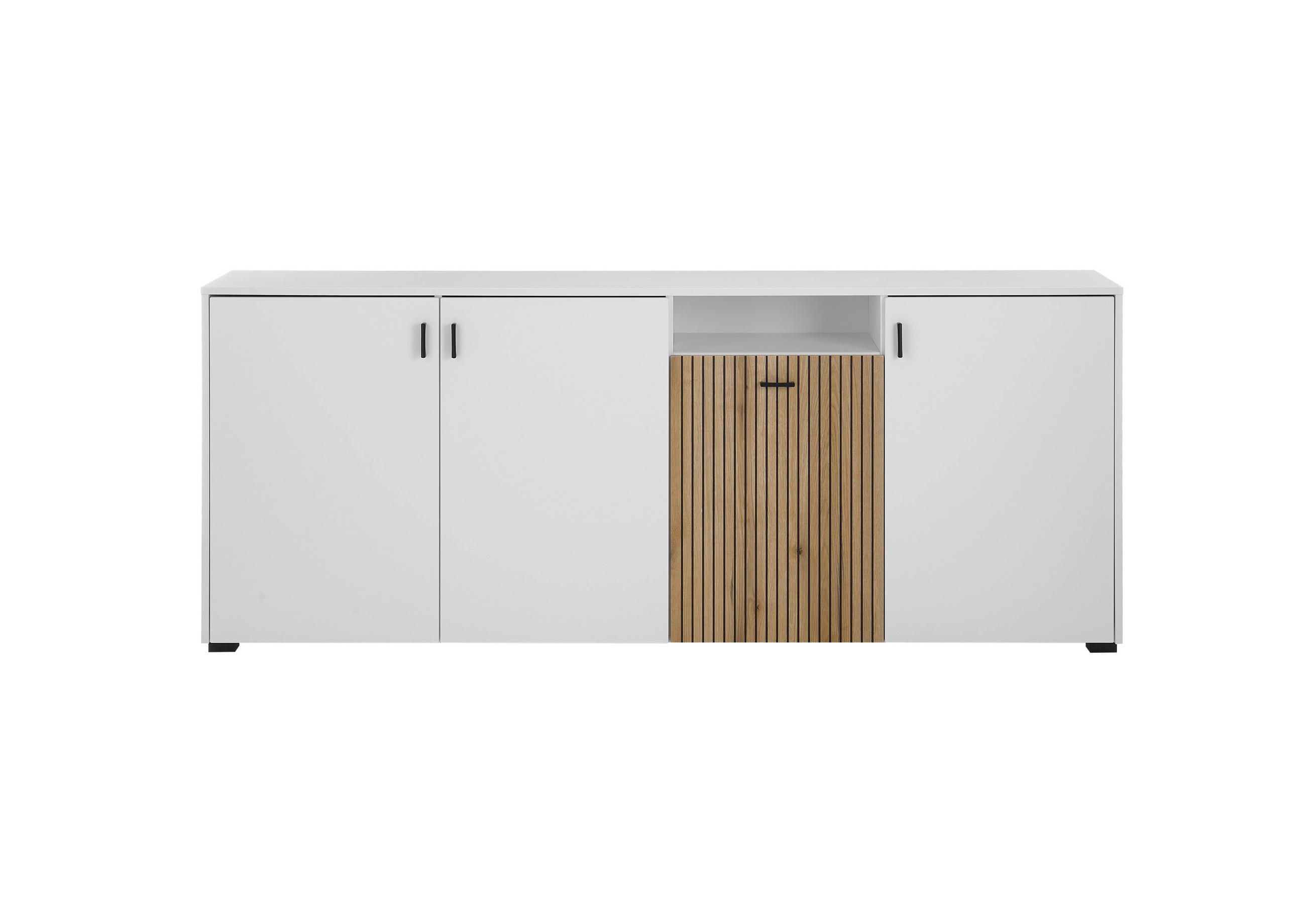 SIDEBOARD  in Weiß, Eichefarben  - Eichefarben/Schwarz, Design, Holzwerkstoff/Kunststoff (200cm) - MID.YOU