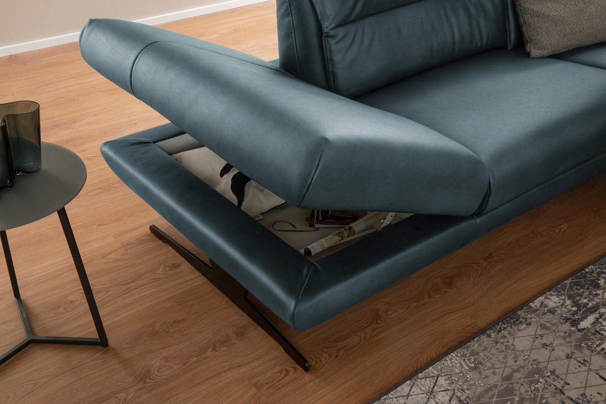ECKSOFA in Echtleder Blaugrau  258/286 cm  - Blaugrau/Schwarz, Design, Leder/Metall (258/286cm) - Schöner Wohnen
