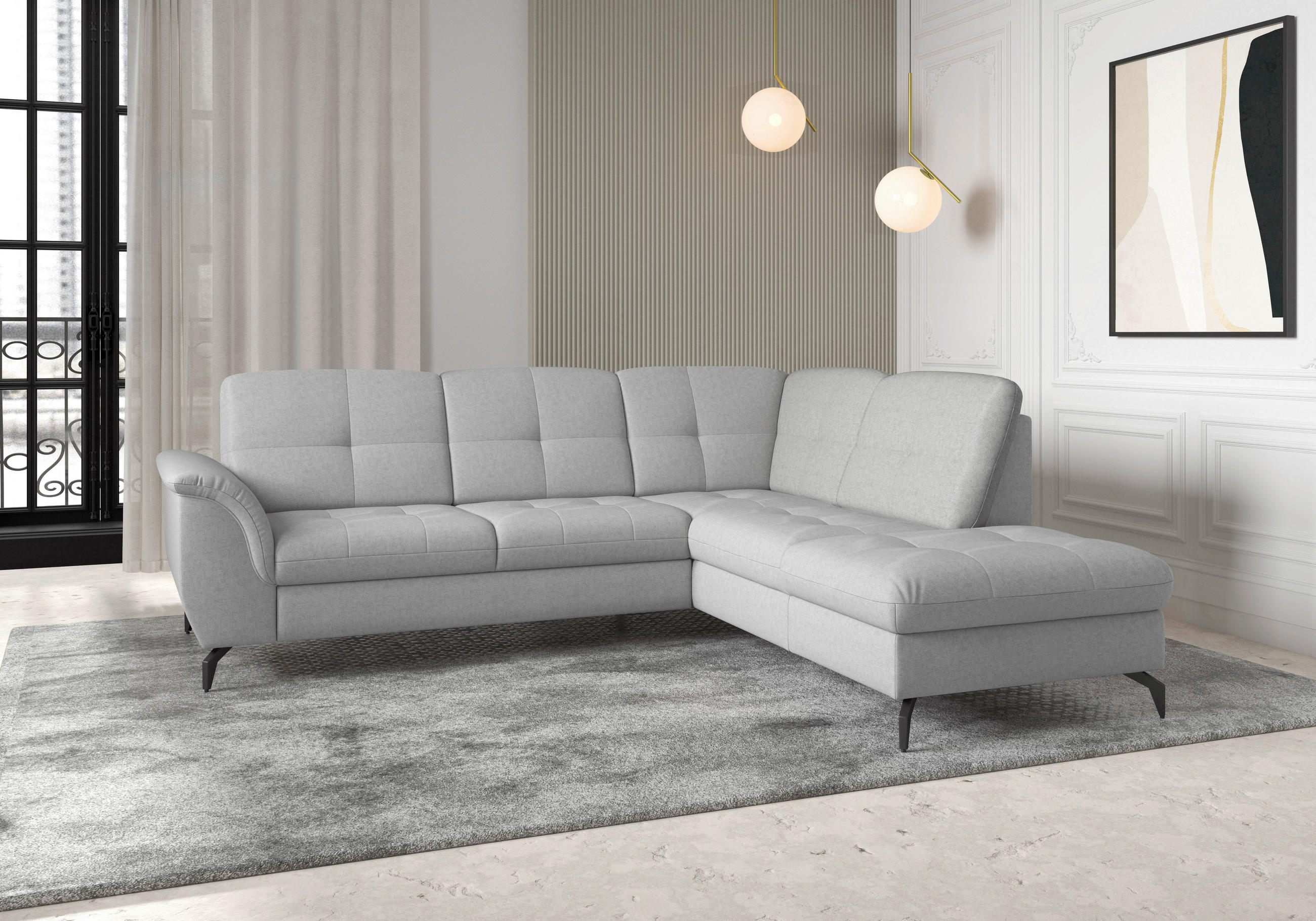 ECKSOFA in Flachgewebe Hellgrau  - Hellgrau/Schwarz, Modern, Textil/Metall (244/212cm) - Sit & More