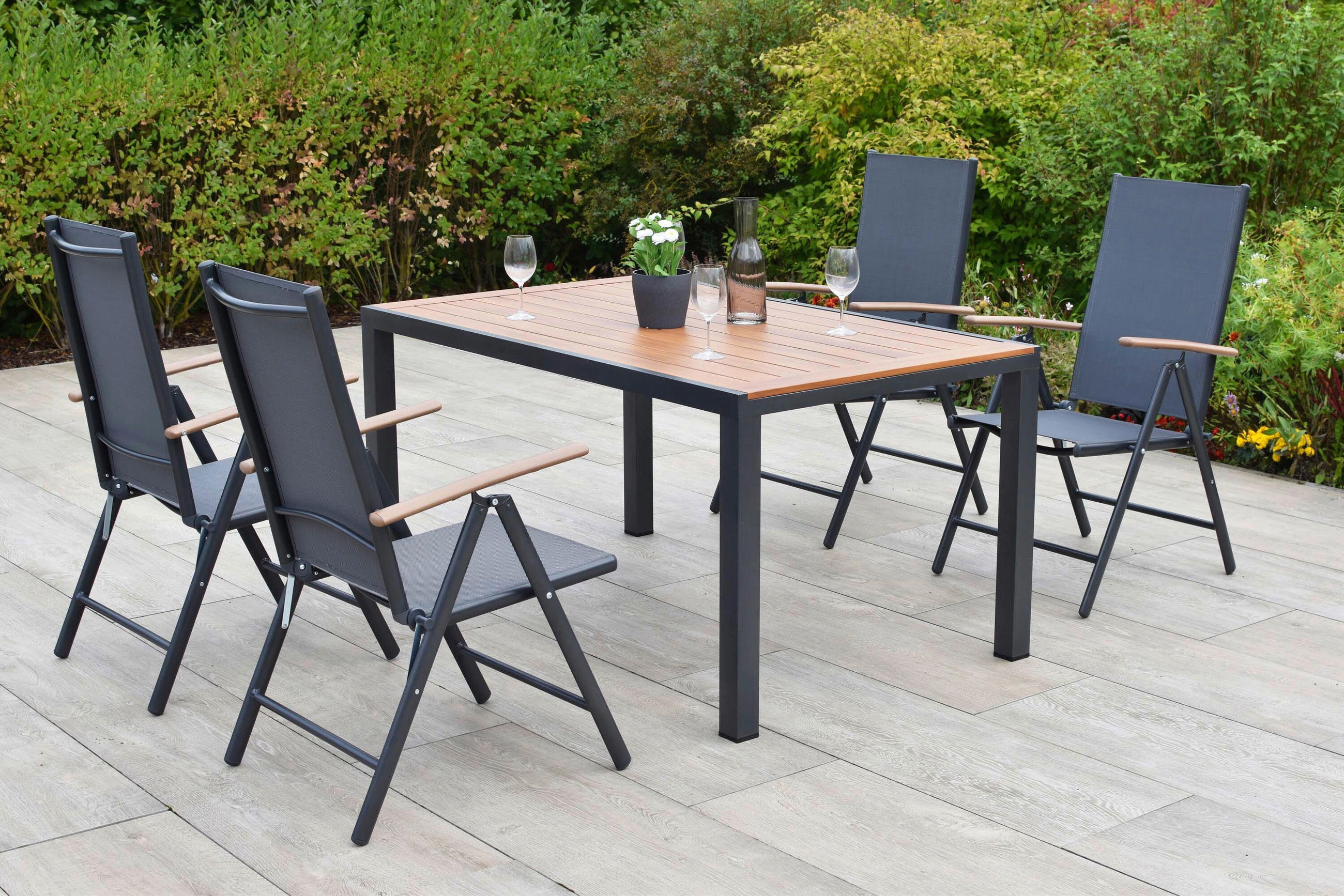 GARTENTISCHGRUPPE beschichtet Aluminium  - Graphitfarben/Naturfarben, KONVENTIONELL, Textil/Metall - Gardenson