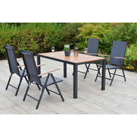 GARTENTISCHGRUPPE beschichtet Aluminium  - Graphitfarben/Naturfarben, KONVENTIONELL, Textil/Metall - Gardenson