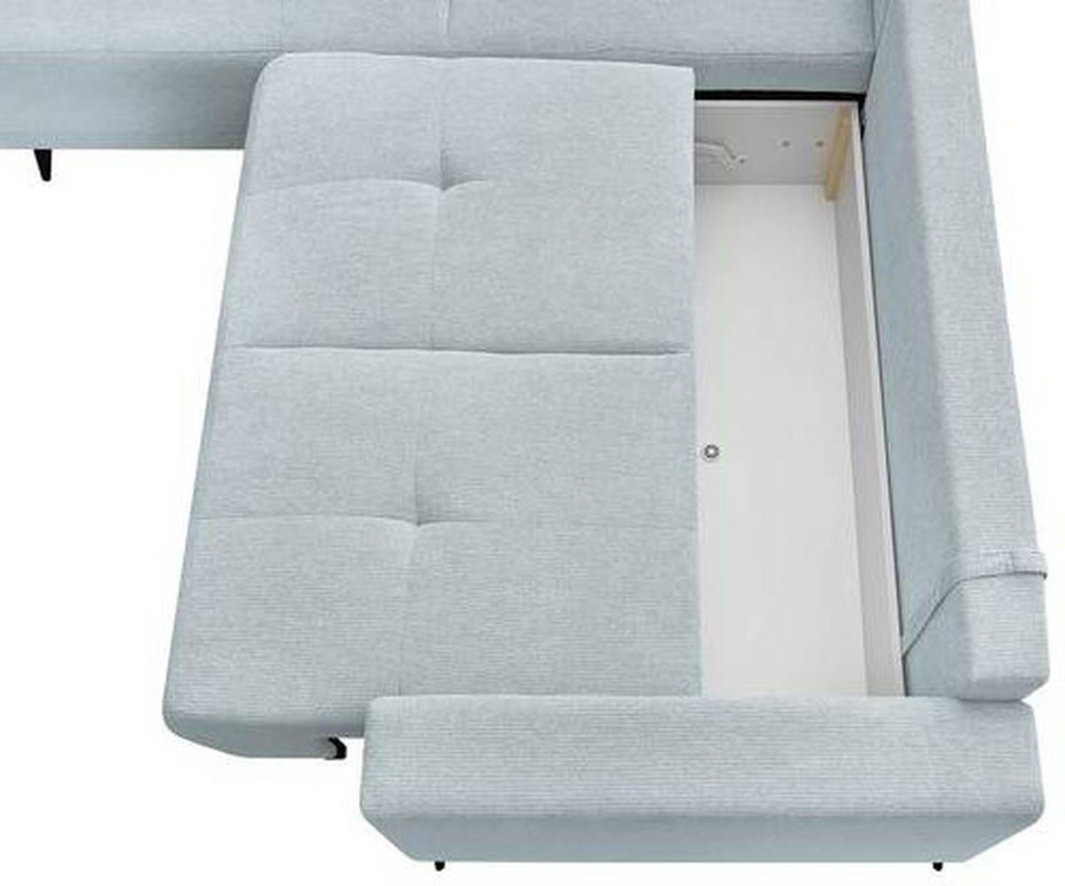 ECKSOFA RAFAEL Hellblau Struktur Rückenkissen, Bettkasten  - Schwarz/Hellblau, Design, Textil/Metall (218/269cm) - P & B