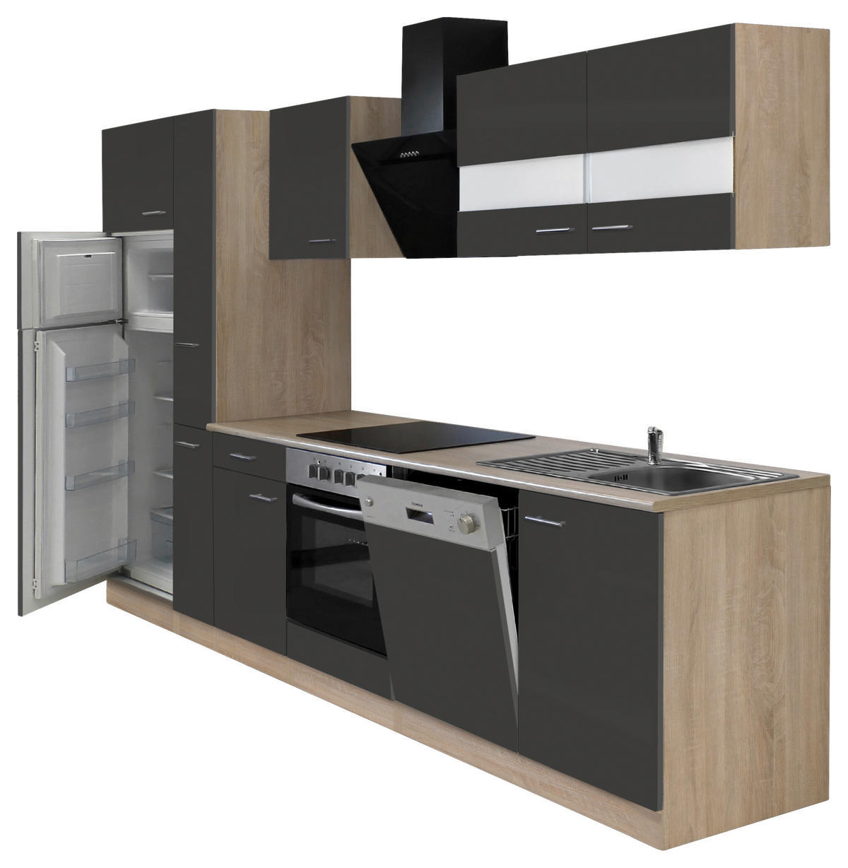 KÜCHENBLOCK 310 cm   in Grau, Eichefarben  - Eichefarben/Grau, Basics, Holzwerkstoff (310cm) - Respekta
