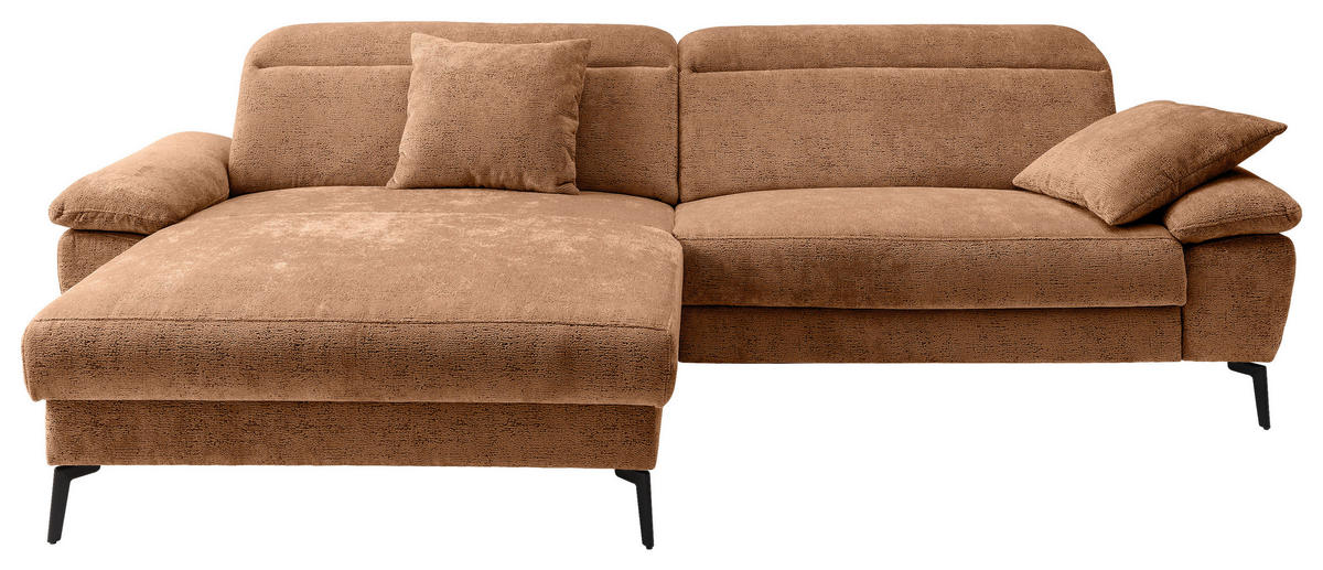 ECKSOFA Chenille Koralle  - Koralle/Schwarz, Konventionell, Textil/Metall (178/300cm) - Livetastic