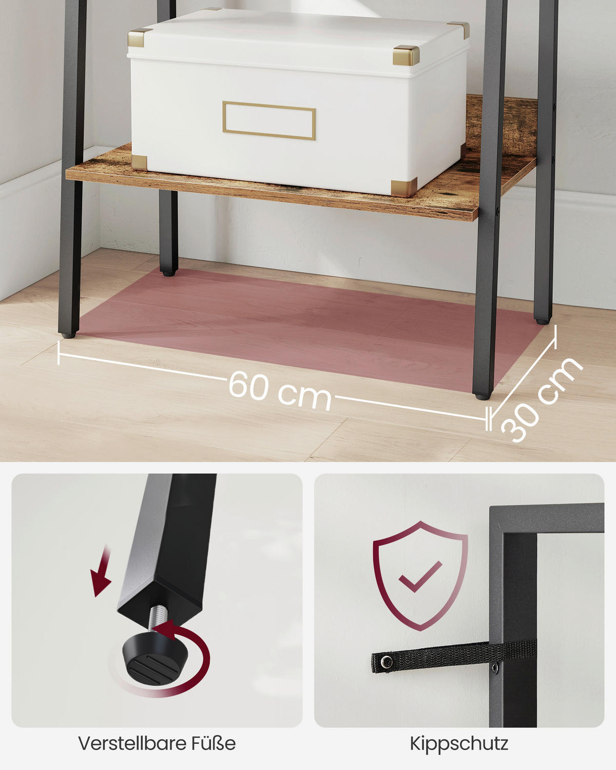 BÜCHERWAND  60/170/30 cm Braun, Schwarz  - Schwarz/Braun, Trend, Holzwerkstoff/Metall (60/170/30cm) - Boxxx