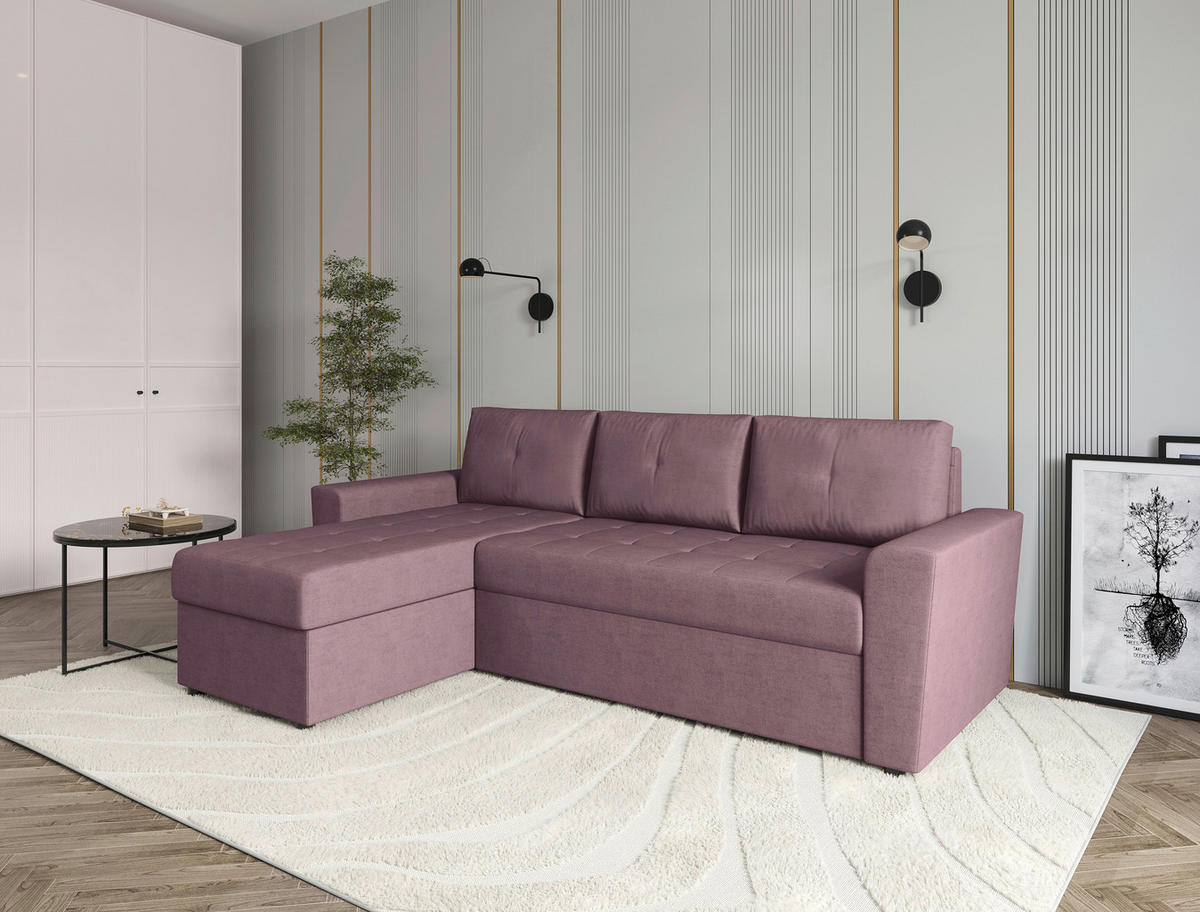 ECKSOFA TERMOLI in Jacquard Rosa  155/231 cm  - Schwarz/Rosa, Design, Kunststoff/Textil (155/231cm) - MID.YOU