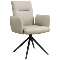 ARMLEHNSTUHL  Sitzfläche 360° drehbar, automatische Rückholfunktion  Echtleder  - Beige/Schwarz, Trend, Leder/Metall (63/89/62cm) - Novel