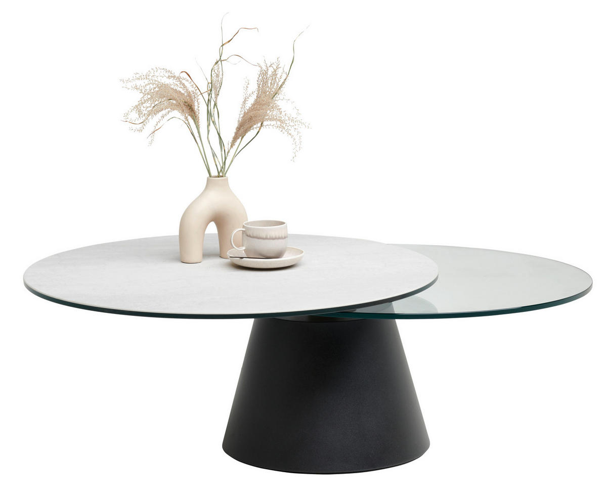 COUCHTISCH in Metall, Glas, Keramik 85-124/85/40 cm  - Creme/Schwarz, Design, Glas/Keramik (85-124/85/40cm) - Naos