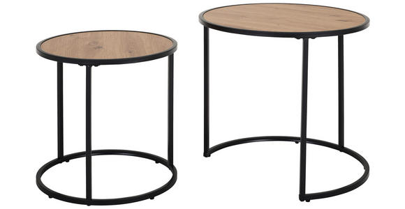 BEISTELLTISCHSET rund Schwarz, Eiche Artisan  - Schwarz/Eiche Artisan, Basics, Holzwerkstoff/Metall (50/40/50/40/45.5/39cm) - Carryhome