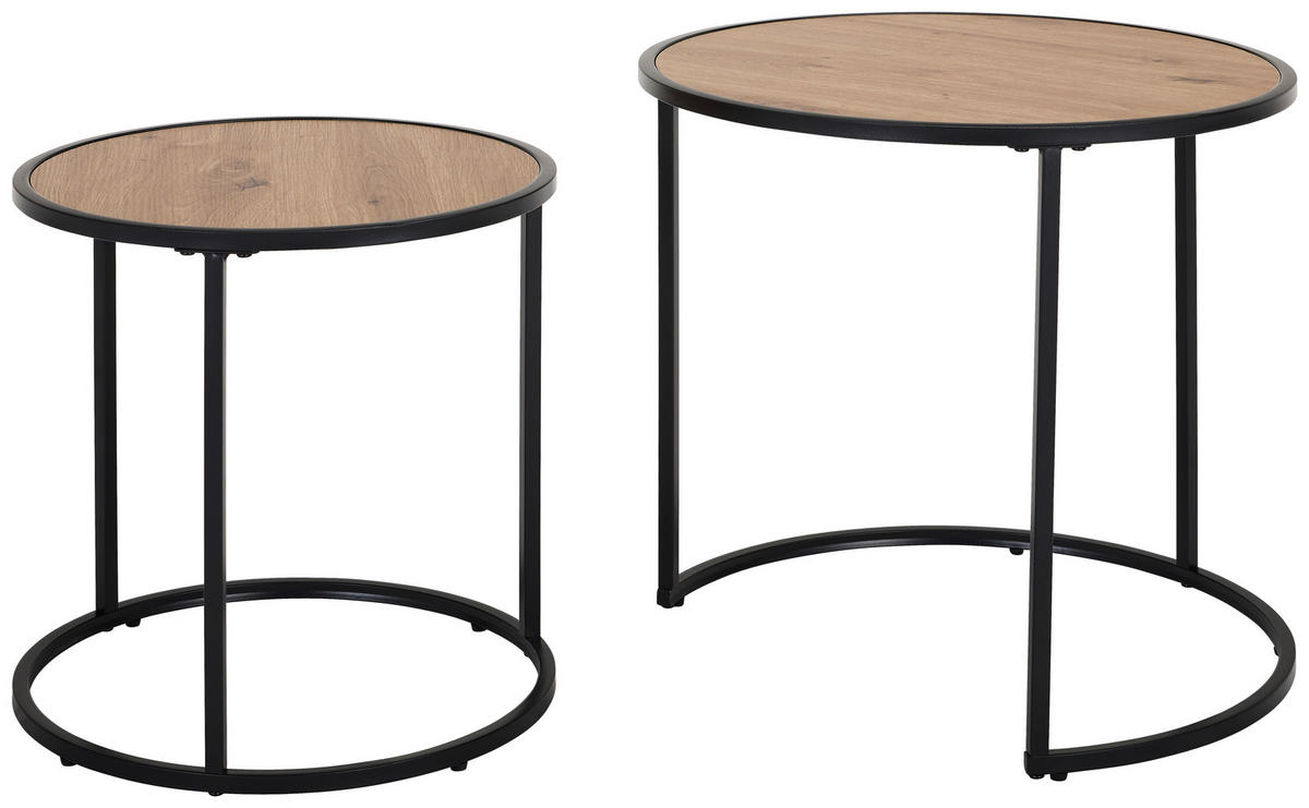 BEISTELLTISCHSET rund Schwarz, Eiche Artisan  - Schwarz/Eiche Artisan, Basics, Holzwerkstoff/Metall (50/40/50/40/45.5/39cm) - Carryhome