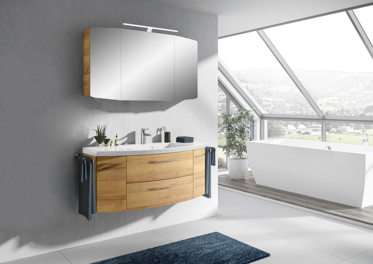 BADEZIMMER 3-teilig  in 121 cm  - Chromfarben/Eichefarben, KONVENTIONELL, Glas/Holzwerkstoff (121cm) - Pelipal