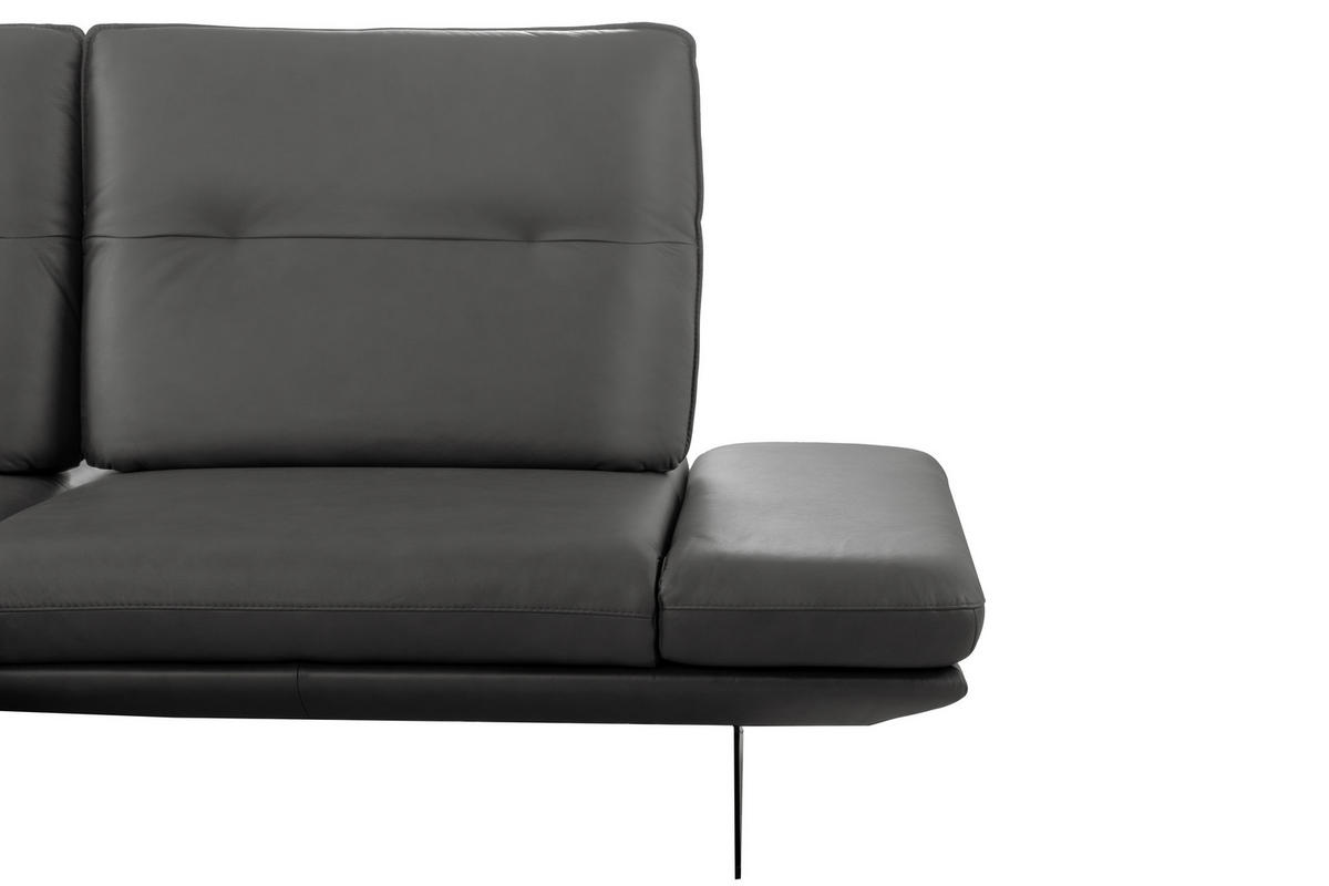 ECKSOFA Dunkelgrau Echtleder Rücken echt, Armteilverstellung, Kopfteilverstellung, Sitztiefenverstellung  - Dunkelgrau/Schwarz, Design, Leder/Metall (160/235cm) - Celina Home