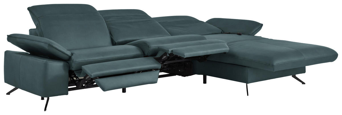 ECKSOFA  Echtleder Graublau  - Graublau/Schwarz, Design, Leder/Metall (307/169cm) - Beldomo Premium