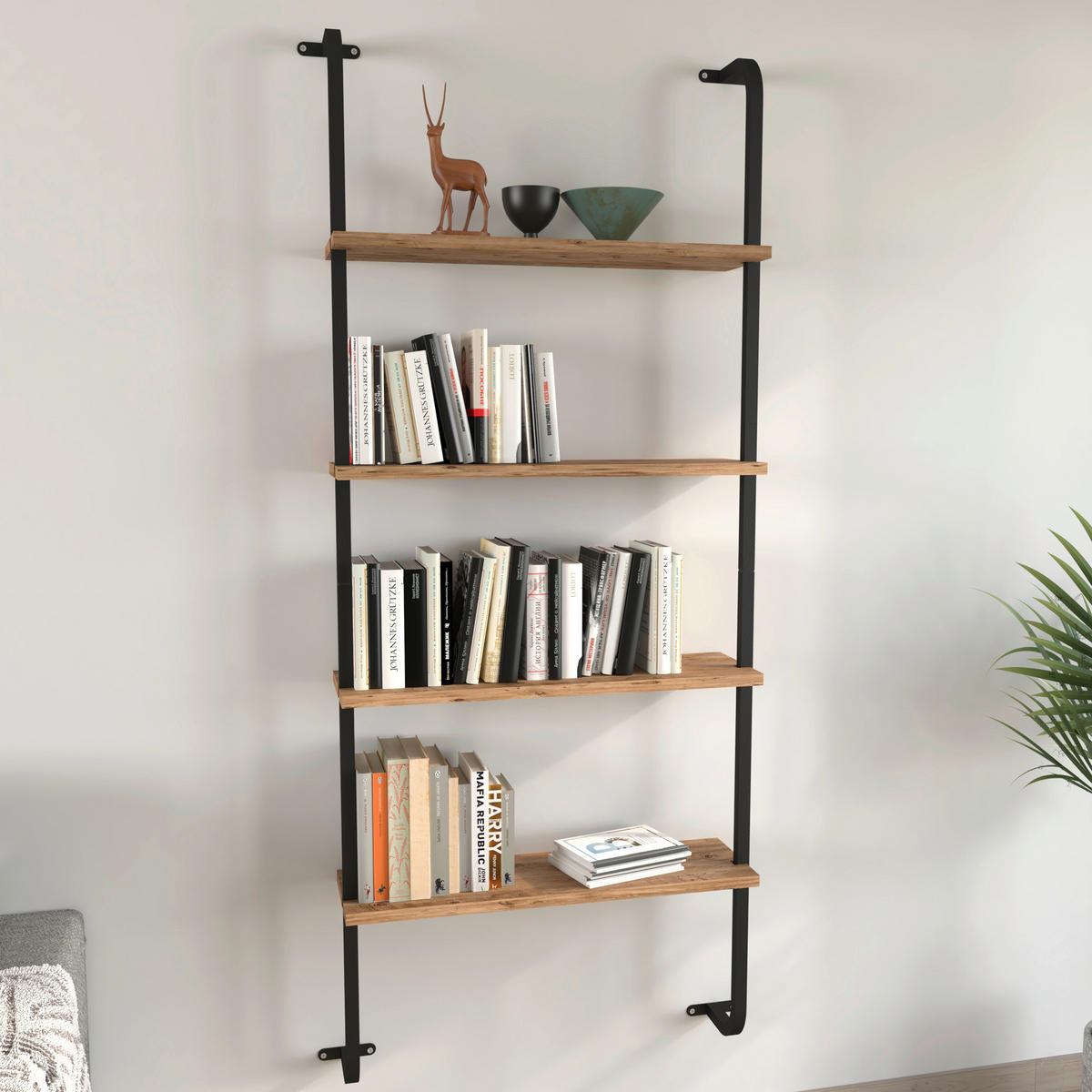 WANDREGAL 64/150/20 cm  - Honigeiche/Schwarz, Design, Holzwerkstoff/Metall (64/150/20cm) - MID.YOU