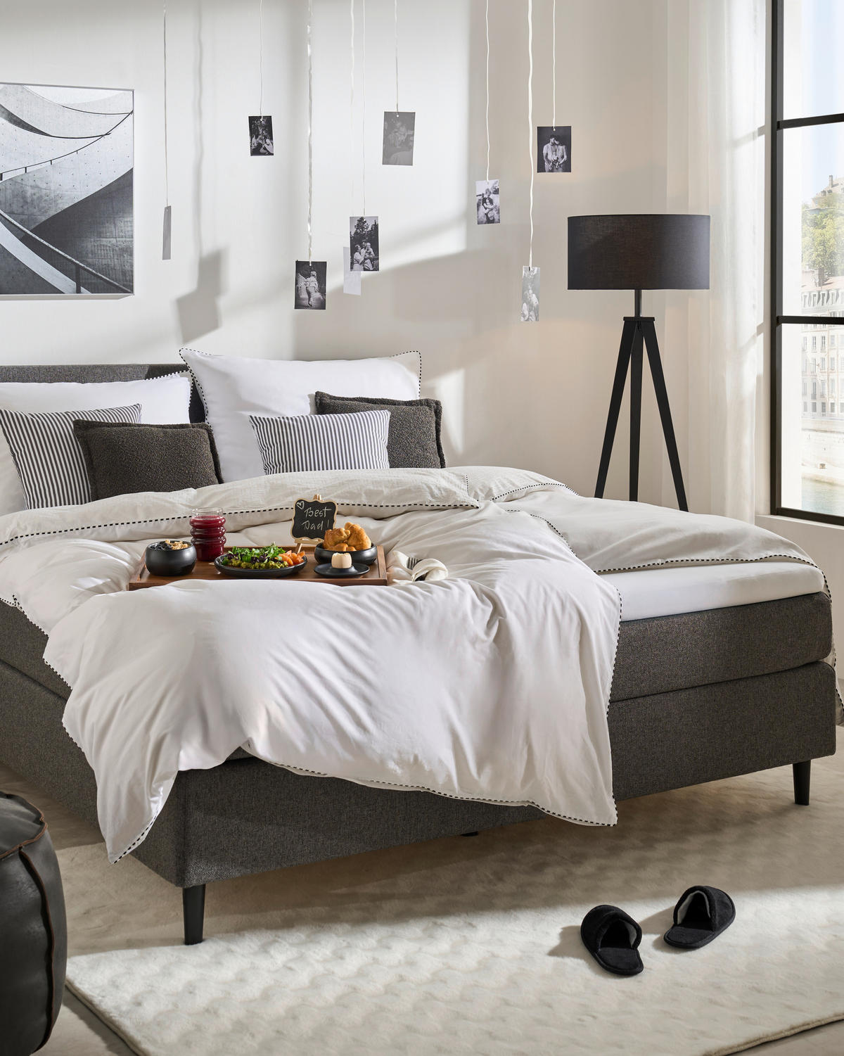 BOXSPRINGBETT 180/200 cm  in Grau  - Schwarz/Grau, KONVENTIONELL, Holz/Textil (180/200cm) - Jensen