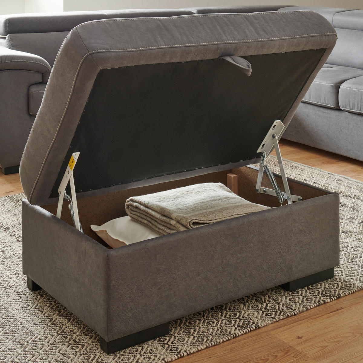 ECKSOFA Hellgrau Mikrofaser  - Hellgrau/Schwarz, Design, Kunststoff/Textil (219/258cm) - Stylife