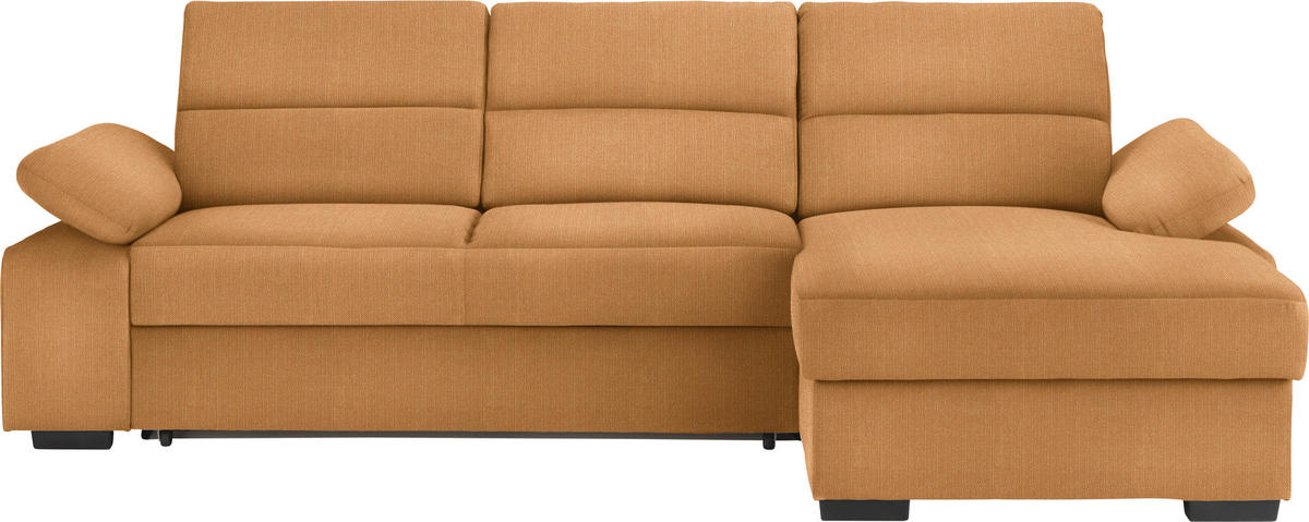 ECKSOFA in Webstoff Currygelb  - Currygelb/Dunkelbraun, Konventionell, Kunststoff/Textil (258/166cm) - Cantus