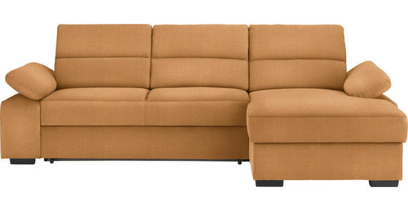 ECKSOFA in Webstoff Currygelb  - Currygelb/Dunkelbraun, KONVENTIONELL, Kunststoff/Textil (258/166cm) - Cantus