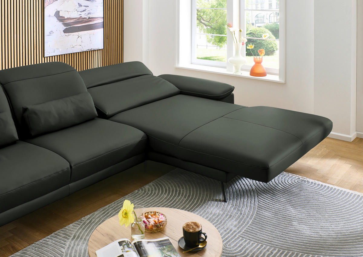 ECKSOFA in Echtleder Dunkelgrün  - Dunkelgrün/Schwarz, Design, Leder/Metall (332/193cm) - Dieter Knoll