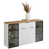 SIDEBOARD 160/90/43 cm  in Weiß, Eiche Artisan  - Eichefarben/Schwarz, Design, Glas/Holzwerkstoff (160/90/43cm) - Stylife