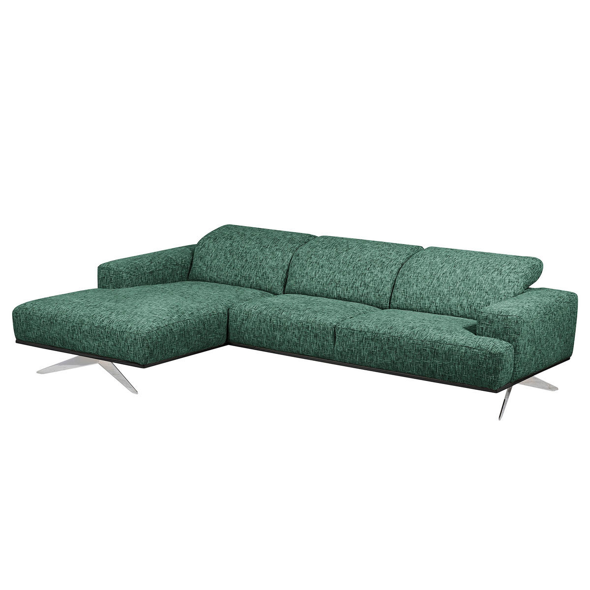 ECKSOFA PORTLAND Grün Struktur Kopfteilverstellung  - Chromfarben/Schwarz, Design, Holz/Textil (187/295cm) - Livetastic