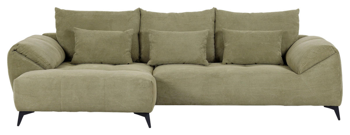 ECKSOFA in Cord Hellgrün  - Schwarz/Hellgrün, Konventionell, Textil/Metall (176/311cm) - Carryhome