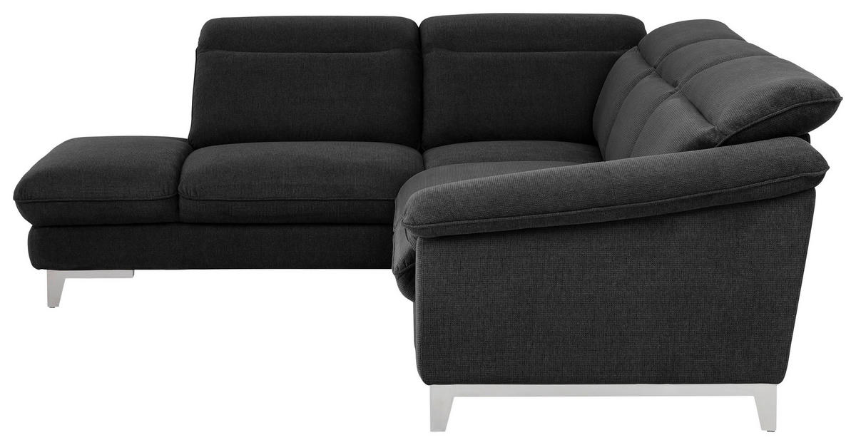 ECKSOFA in Chenille Schwarz  - Chromfarben/Schwarz, Design, Textil/Metall (232/293cm) - Livetastic