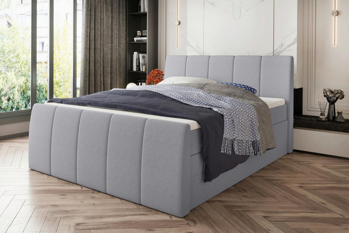 BOXSPRINGBETT 180/200 cm  in Hellgrau  - Hellgrau/Schwarz, Konventionell, Kunststoff/Textil (180/200cm) - Carryhome