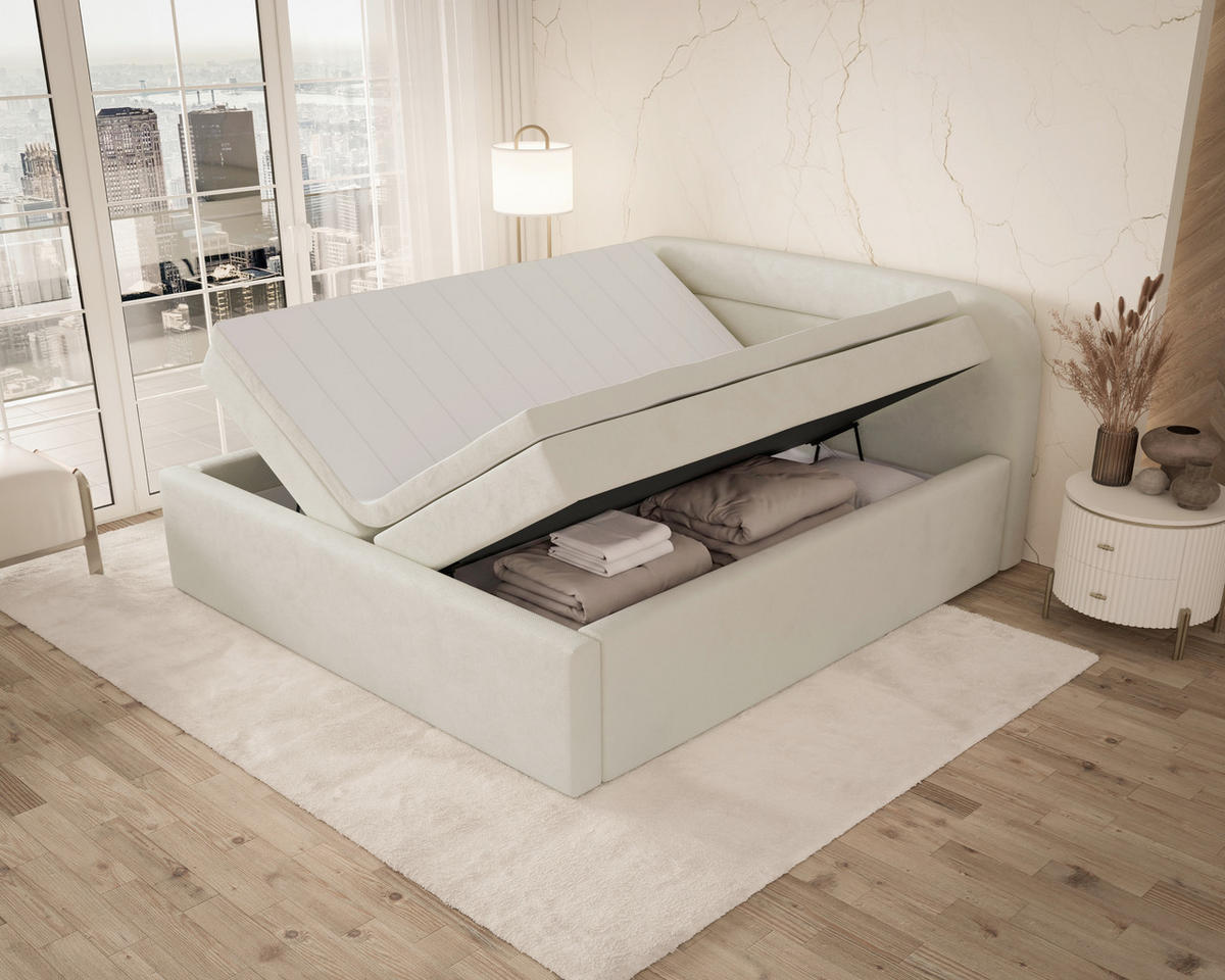 BOXBETT 180/200 cm,  in Beige, Bettkasten, Topper, H2 = mittel  - Beige, MODERN, Textil (180/200cm) - MID.YOU