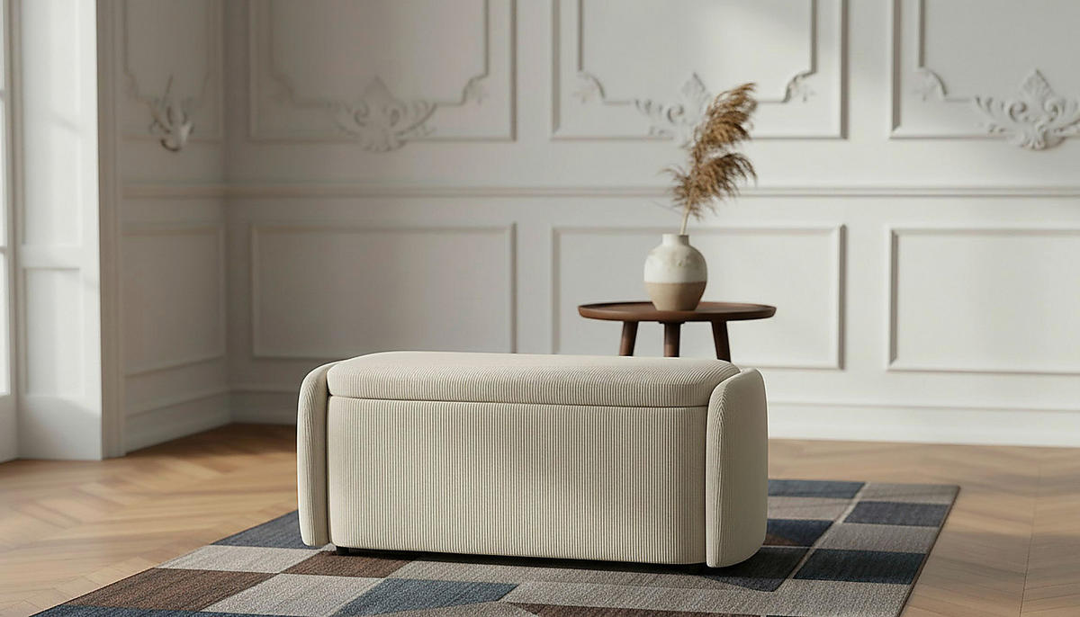 HOCKERBANK in Textil Beige  - Beige/Schwarz, Design, Kunststoff/Textil (114/47/42cm) - P & B