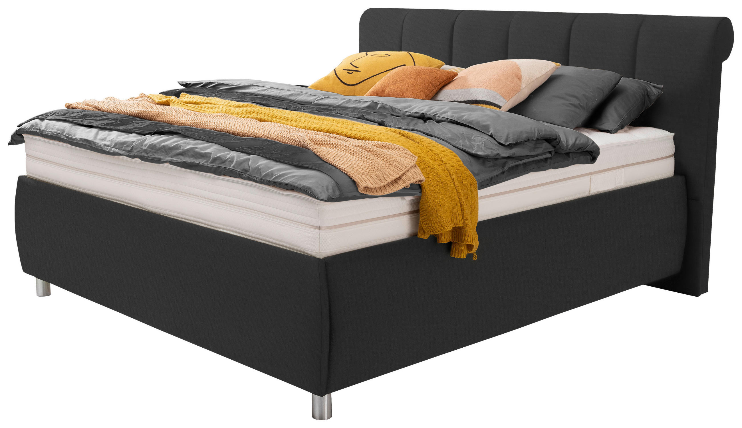Pat tapitat 160x200 cm  in negru  - culoare aluminiu/negru, Modern, lemn/textil (200/116/224cm)