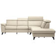 ECKSOFA in Echtleder Creme  - Creme/Schwarz, Design, Leder/Metall (285/239cm) - Cantus