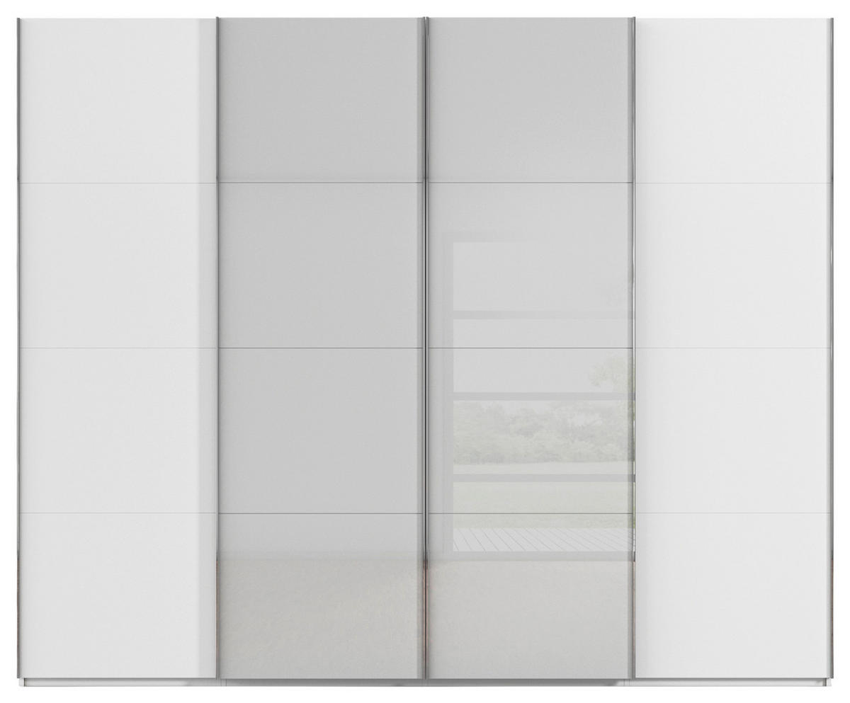 SCHWEBETÜRENSCHRANK 271/235/68 cm 4-türig Grau, Weiß  - Chromfarben/Weiß, KONVENTIONELL, Glas/Holzwerkstoff (271/235/68cm) - Novel