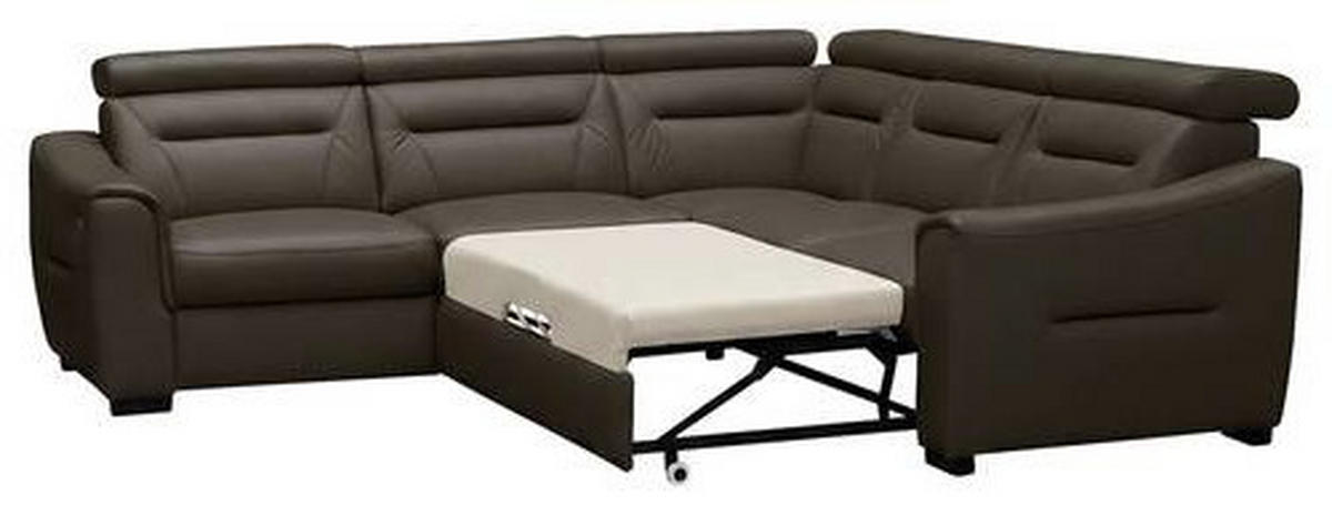 ECKSOFA Lederlook Echtleder Dunkelbraun  - Wengefarben/Dunkelbraun, Design, Leder/Holz (260/260cm) - Celina Home
